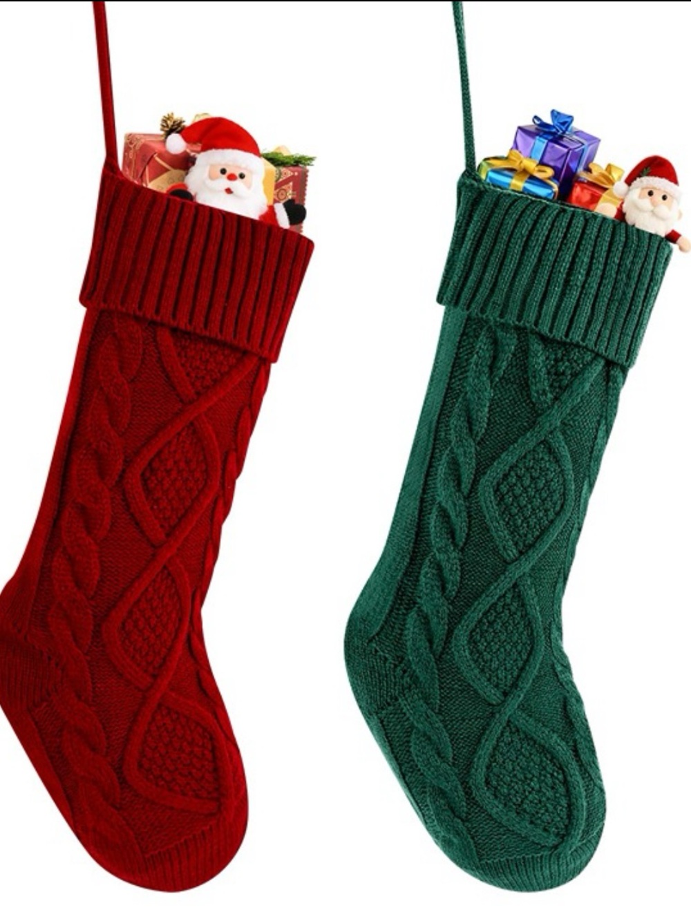 Christmas Stockings Green and Red Knitted Brand New #6056